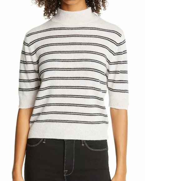 FRAME Stripe Wool & Cashmere Crop Sweater - Picture 1 of 9